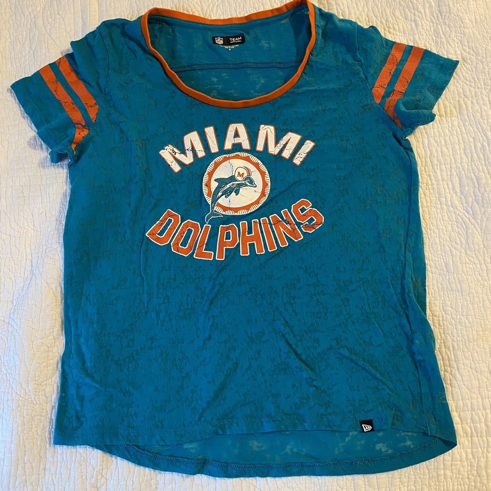 NFL Miami Dolphins shirt women's logo fan NFL team apparel MEDIUM M sheer